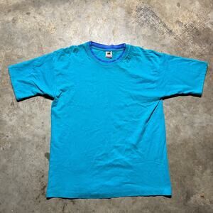 Vintage 90s Fruit of the Loom Blue Double Sleeve Blank Shirt